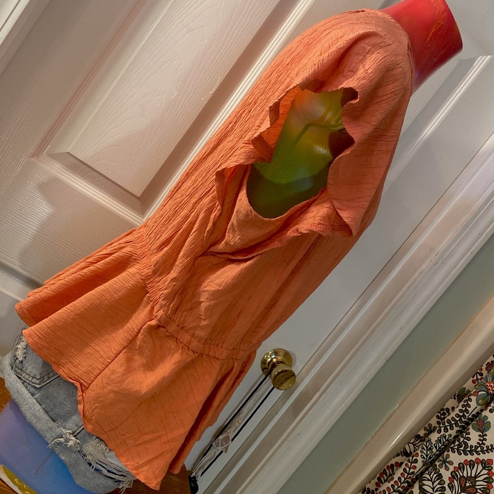Sam Edelman Orange Peplum Tunic with Short Sleeves - Picture 9 of 10